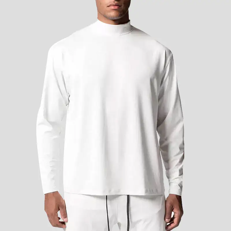 कस्टम स्क्रीन प्रिंट त्वरित सूखी फिट जिम टी शर्ट उच्च गुणवत्ता 95 कपास 5 स्पैंडेक्स खेल ओवरसाइज मॉक गर्दन लंबी आस्तीन पुरुषों टी शर्ट