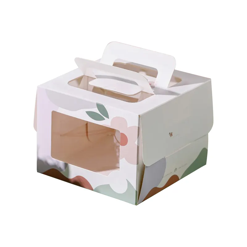 Caja de pastel de regalo con logotipo personalizado, caja de pastel de embalaje con ventana azul, para fiesta de cumpleaños, venta al por mayor