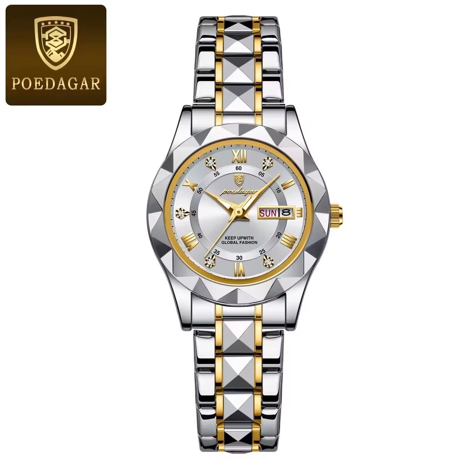 white dial silver gold strap