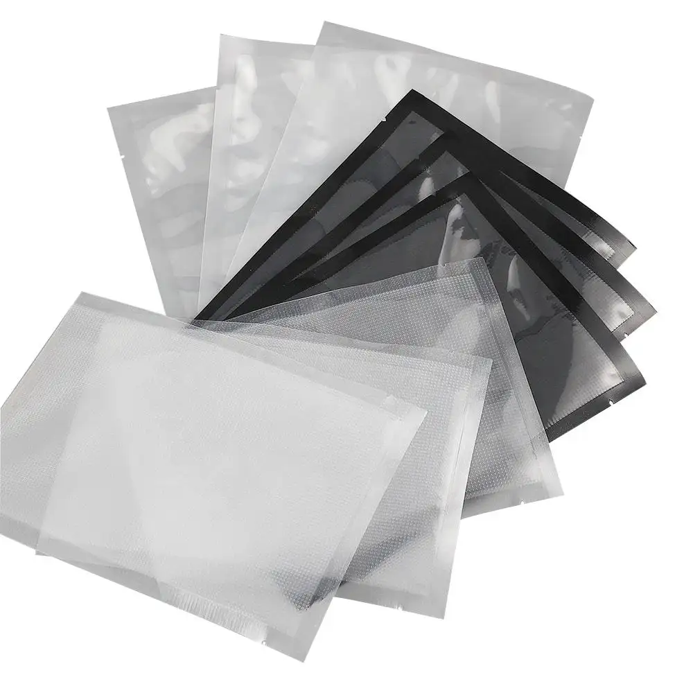 Custom nero testurizzato sottovuoto rotolo di plastica trasparente in Nylon goffrato sacchetti di nylon imballaggio per congelatore alimentare