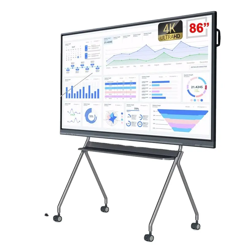 Pizarra interactiva multiusuario de 65 75 86 98 100 pulgadas, pizarra inteligente LCD con sistema dual para aula