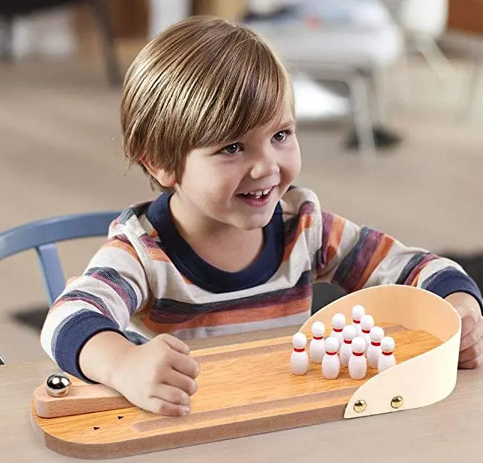 木製デスクトップゲームキッズスポーツおもちゃメタルボール子供と大人のための木製卓上ミニボウリングゲーム