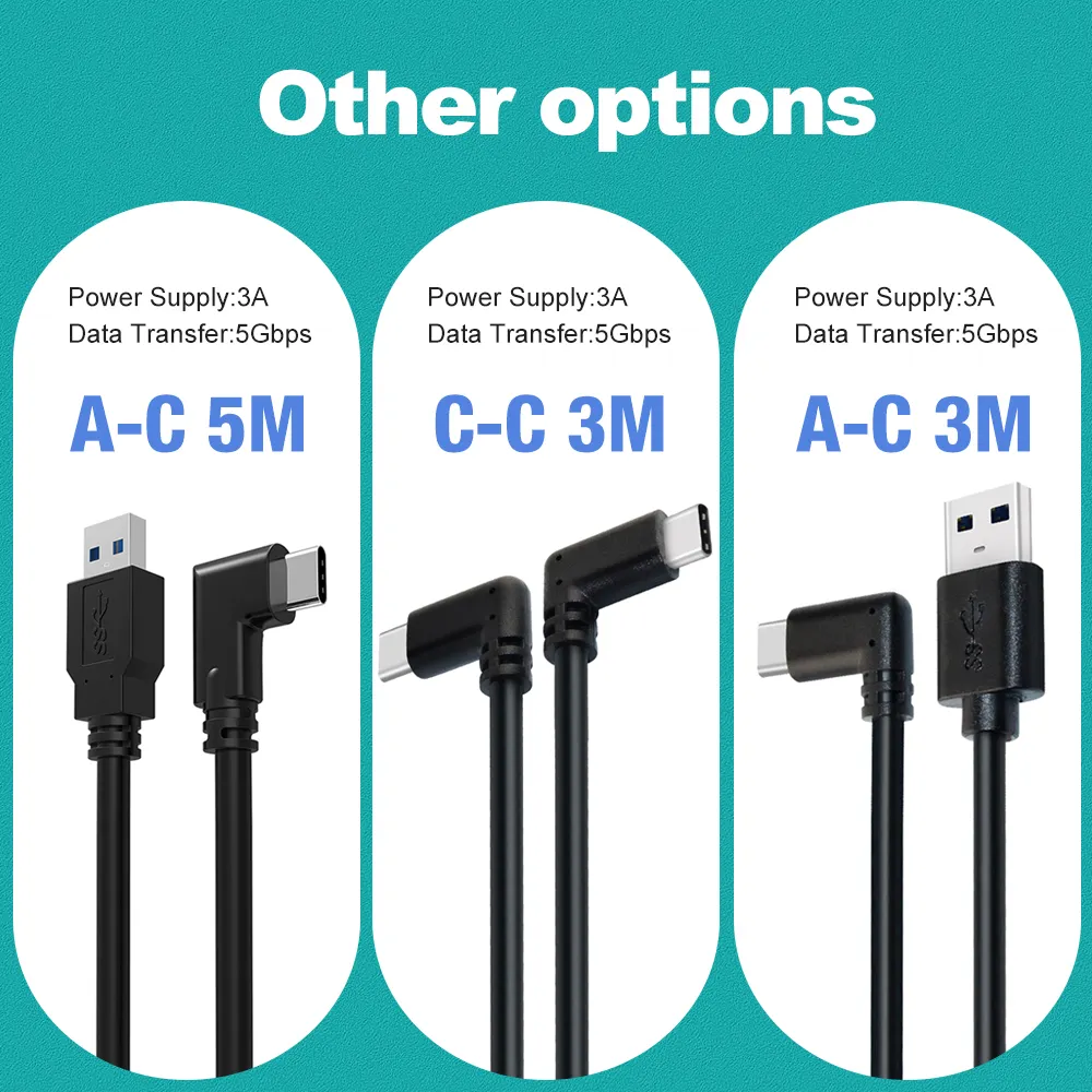 OEM ODM 16Ft 90 Derajat Sudut Kanan Usb 3.2 Gen1 Tipe C Kabel