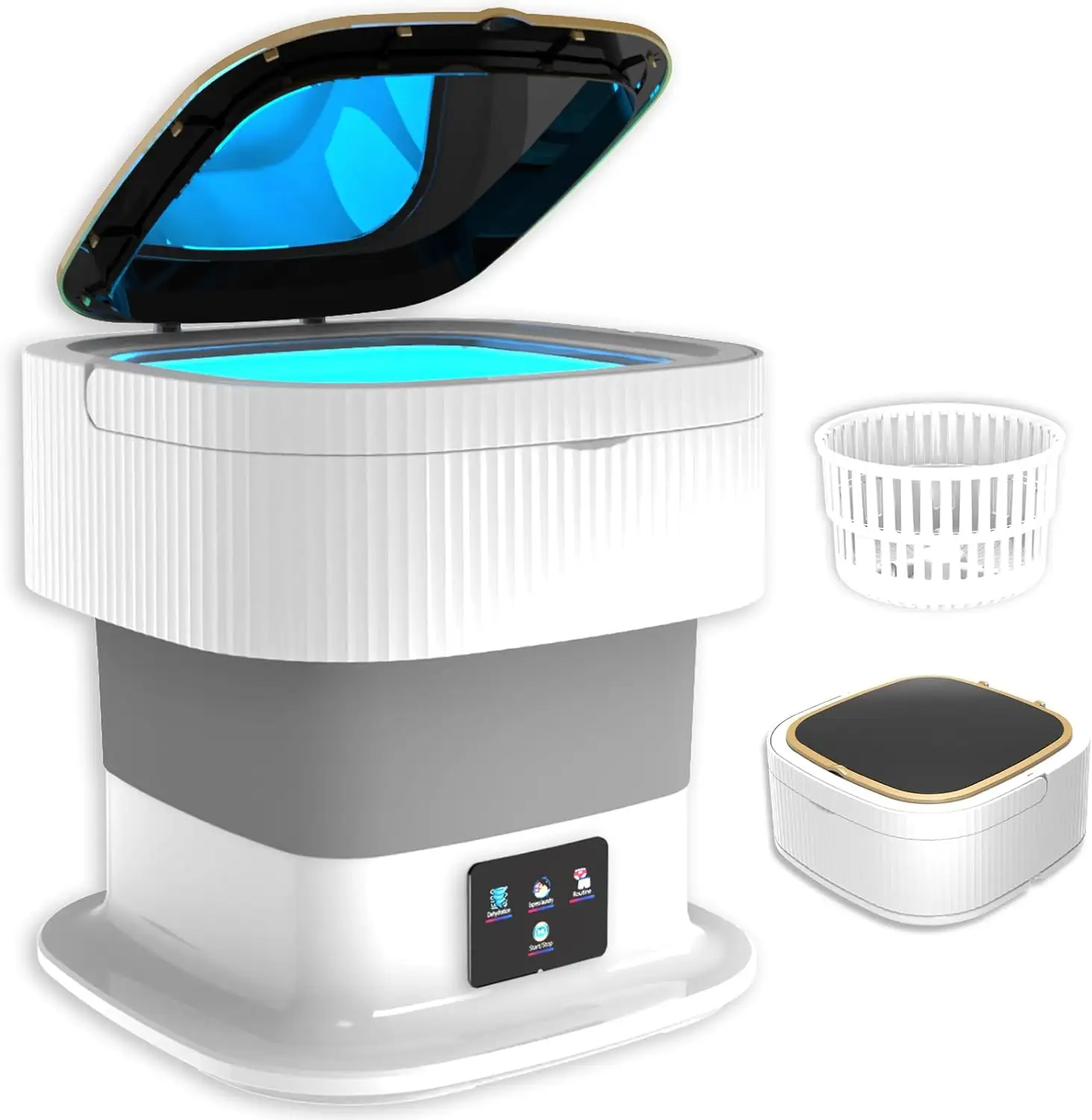 Machine à laver portable tout-en-un de stérilisation à la lumière bleue de grande capacité, grande capacité de 6-15L, avec séchoir rotatif