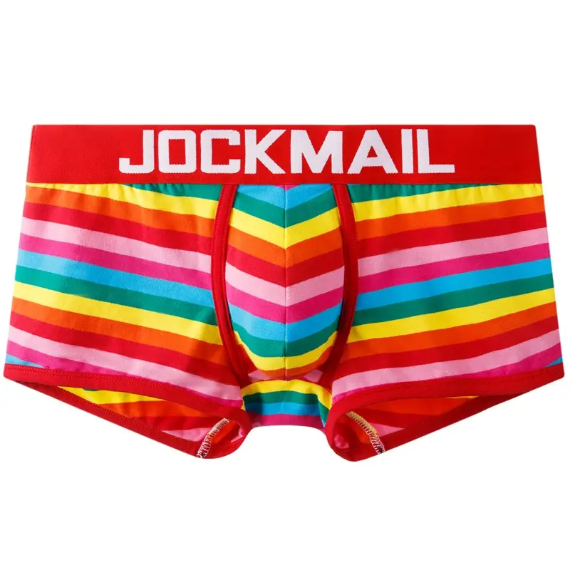 Jockamil cuecas boxer de arco-íris, moda popular, roupa íntima masculina de algodão, respirável, tamanhos lgbtq