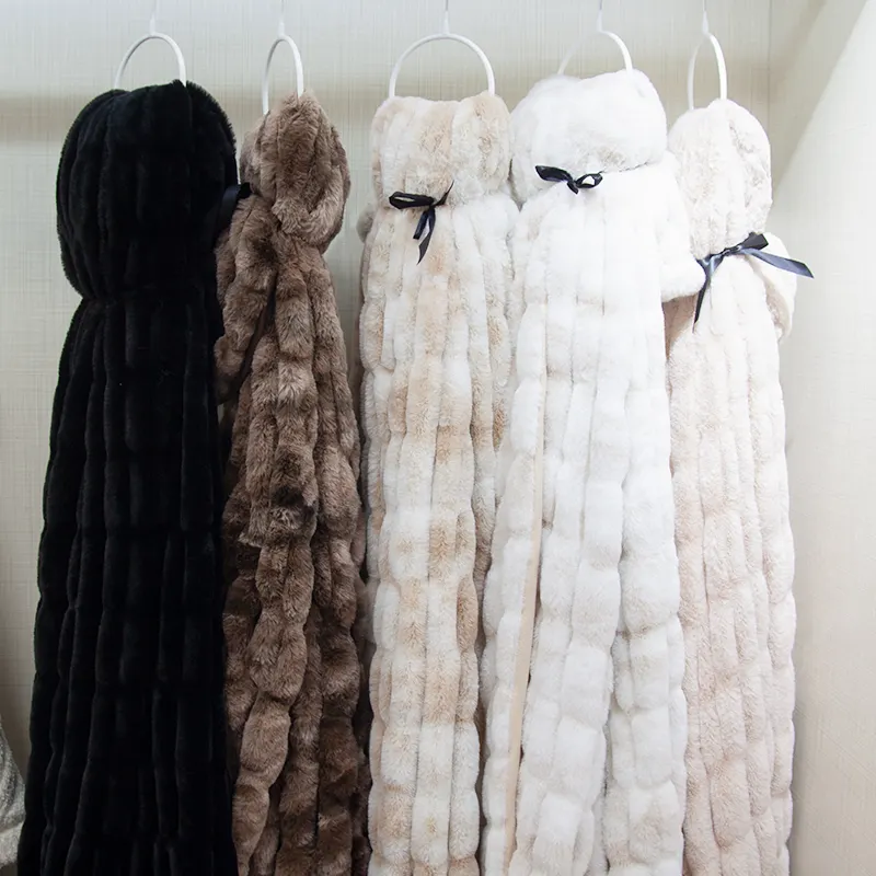 Disponibile king size luxury designer rabbit faux fur tessuto peluche coperta lavorata a maglia per la decorazione domestica