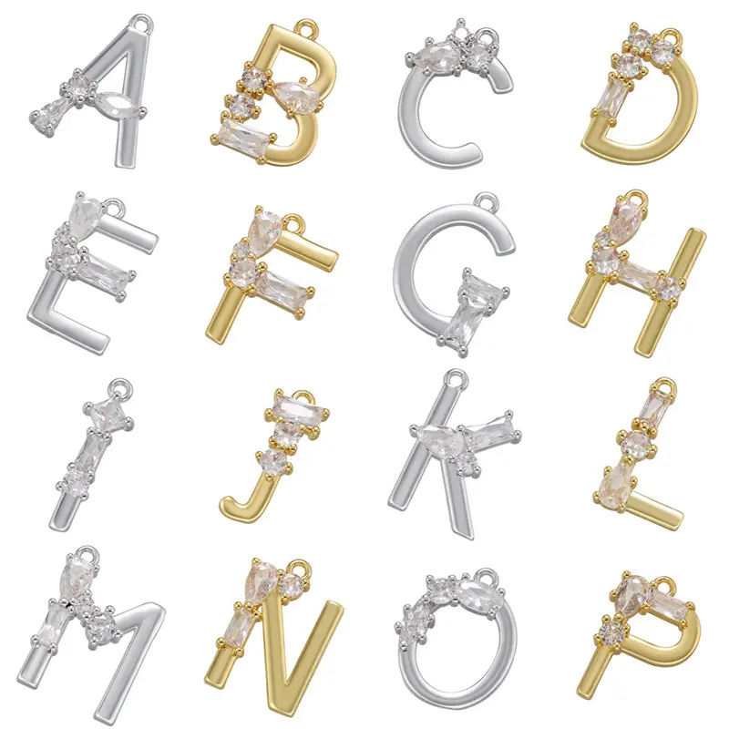 18K Gold Plated CZ 26 Alphabet Initial Letter Charms Pendants For Bracelet Necklace Jewelry Making Bulk