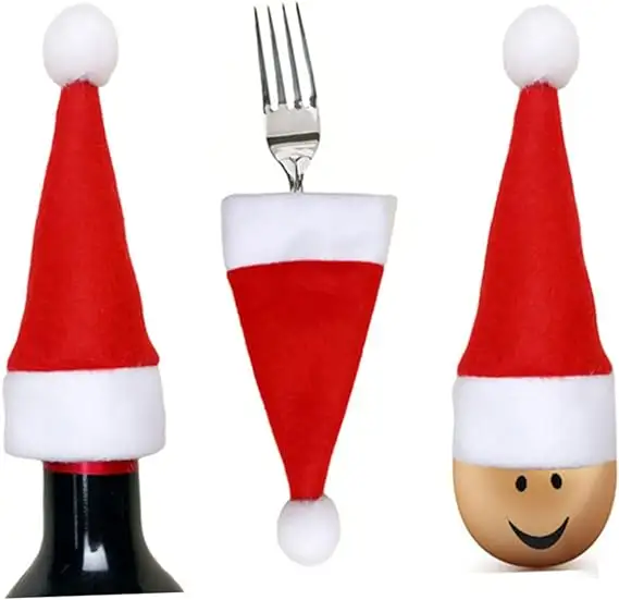 미니 산타 모자 크리스마스 장식 롤리팝 모자 와인 병 모자 크리스마스 실버 홀더 저녁 식사 테이블 장식