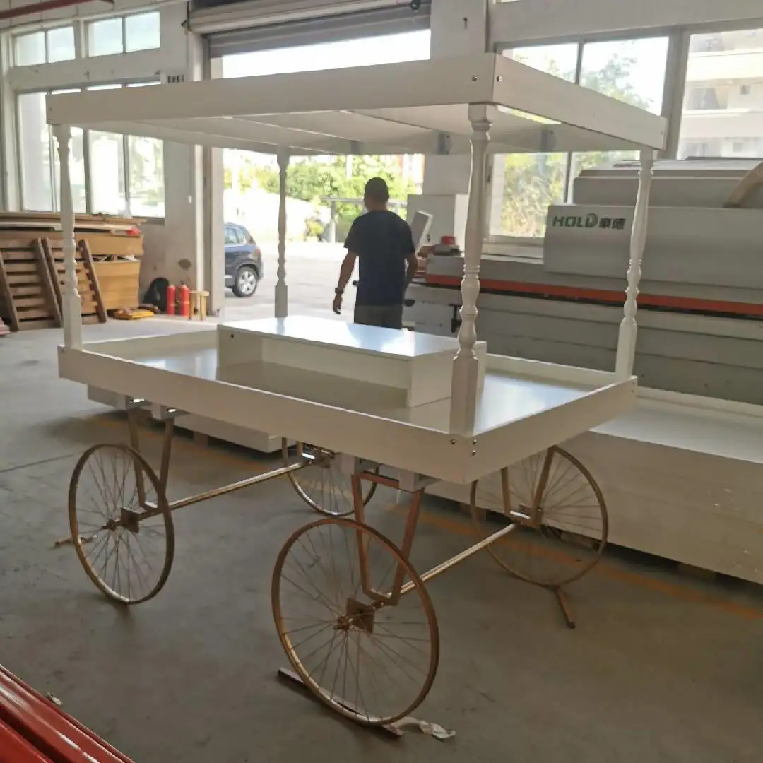 Suministros DE BODA exhibición de flores móvil carrito de dulces decoración de fiesta de madera evento postre blanco carrito de barra de dulces para fiestas