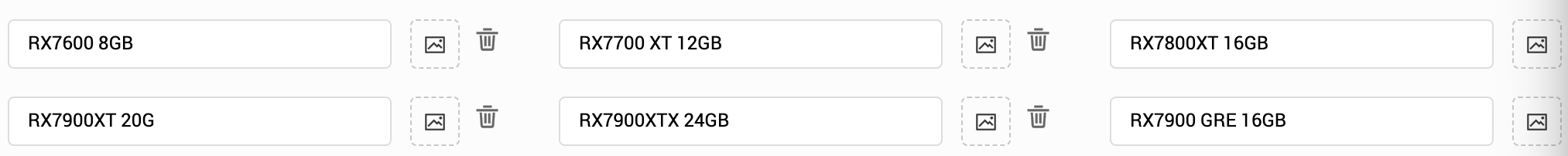 RX7600 RX7700XT RX7800XT RX7900XT RX7900XTX RX7900GRE
