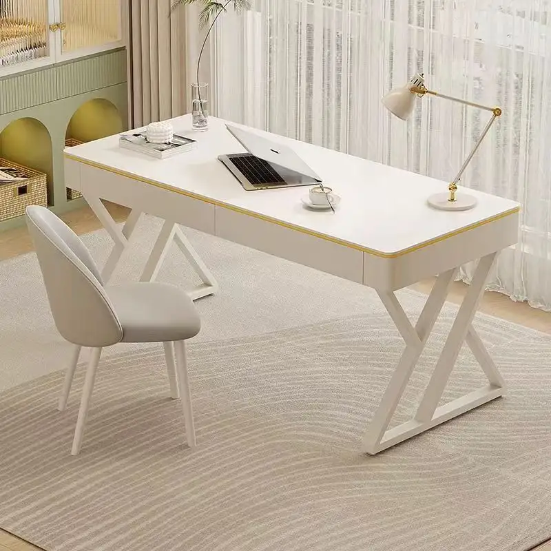 Meja papan batu mewah ringan, Modern, Meja angin krim sederhana, meja komputer multifungsi