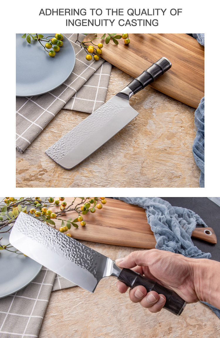 Wholesale Stainless Steel Kitchen Nakiri Knife Non-slip Pakka Wood Bamboo Joint Handle 2pcs Kitchen Knife Set