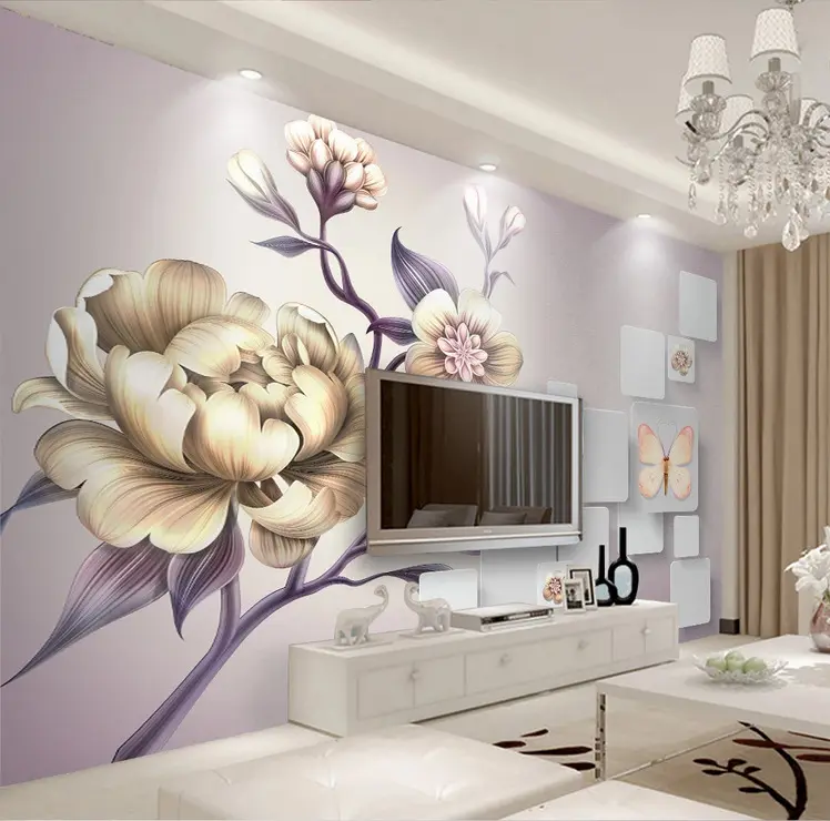 خلفية جدارية لغرفة المعيشة وغرفة النوم عليها زهرة ورد ثلاثية الأبعاد كغطاء جداري