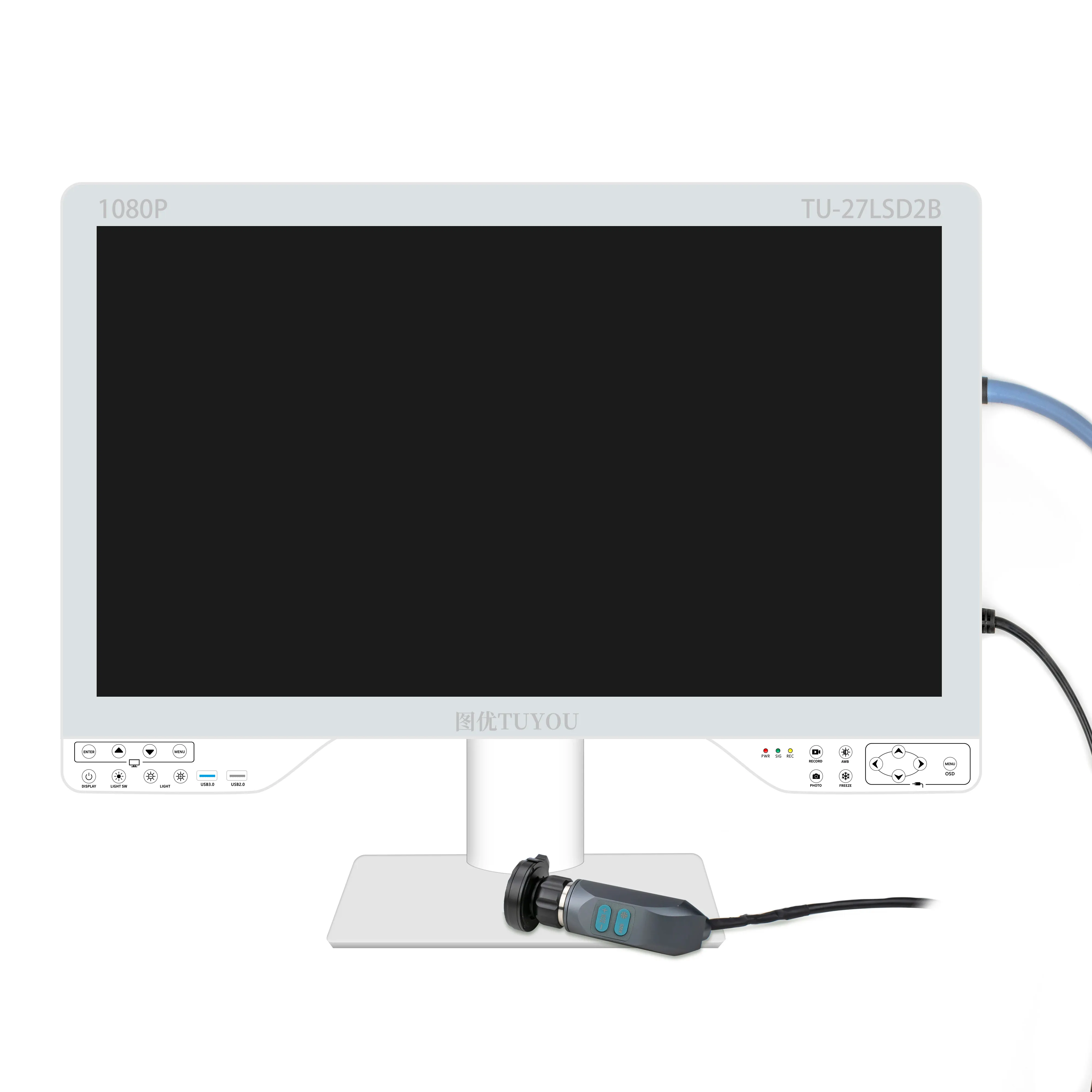 Equipo de endoscopia médica con fuente de luz fría LCD de 27 pulgadas y 1080P para cirugía laparoscópica con registro USB