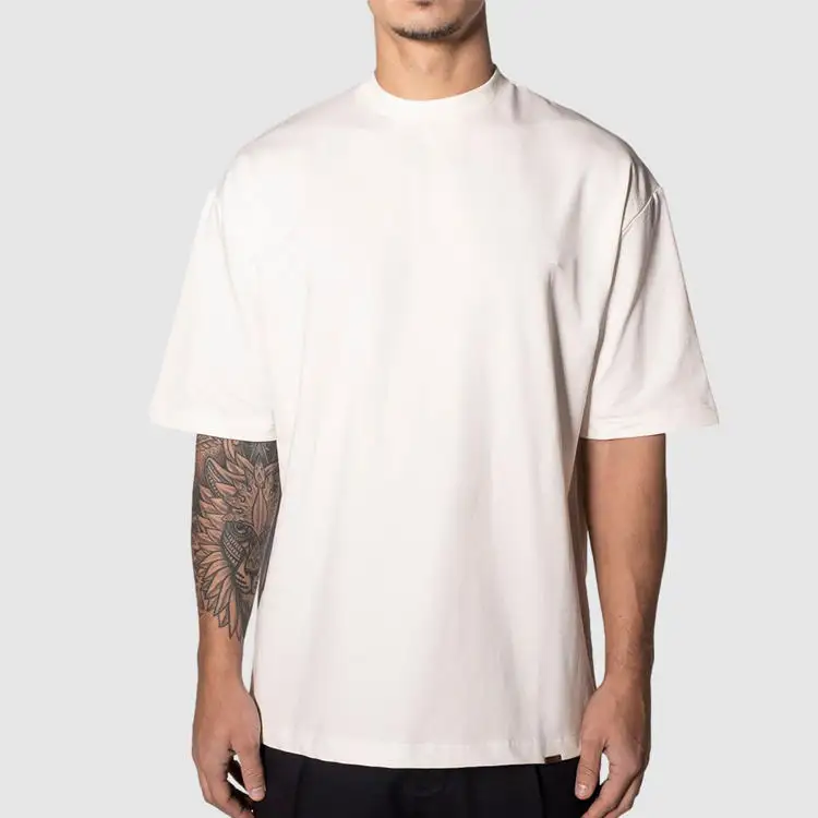 Custom Luxe T-Shirts Heren Contrast Katoenen T-Shirt Streetwear Oversized Crewneck Drop Shoulder Zwaargewicht T-Shirt Voor Heren