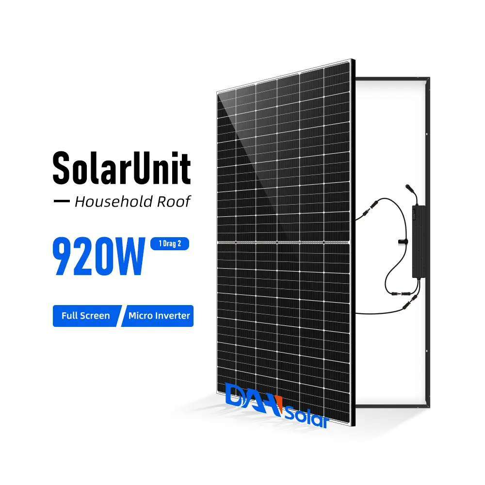 DAH พลังงานแสงอาทิตย์ไมโครอินเวอร์เตอร์920วัตต์1500วัตต์ SolarUnit ที่มีการจดสิทธิบัตรทั่วโลกแผงเซลล์แสงอาทิตย์แบบเต็มหน้าจอสำหรับใช้ในบ้าน