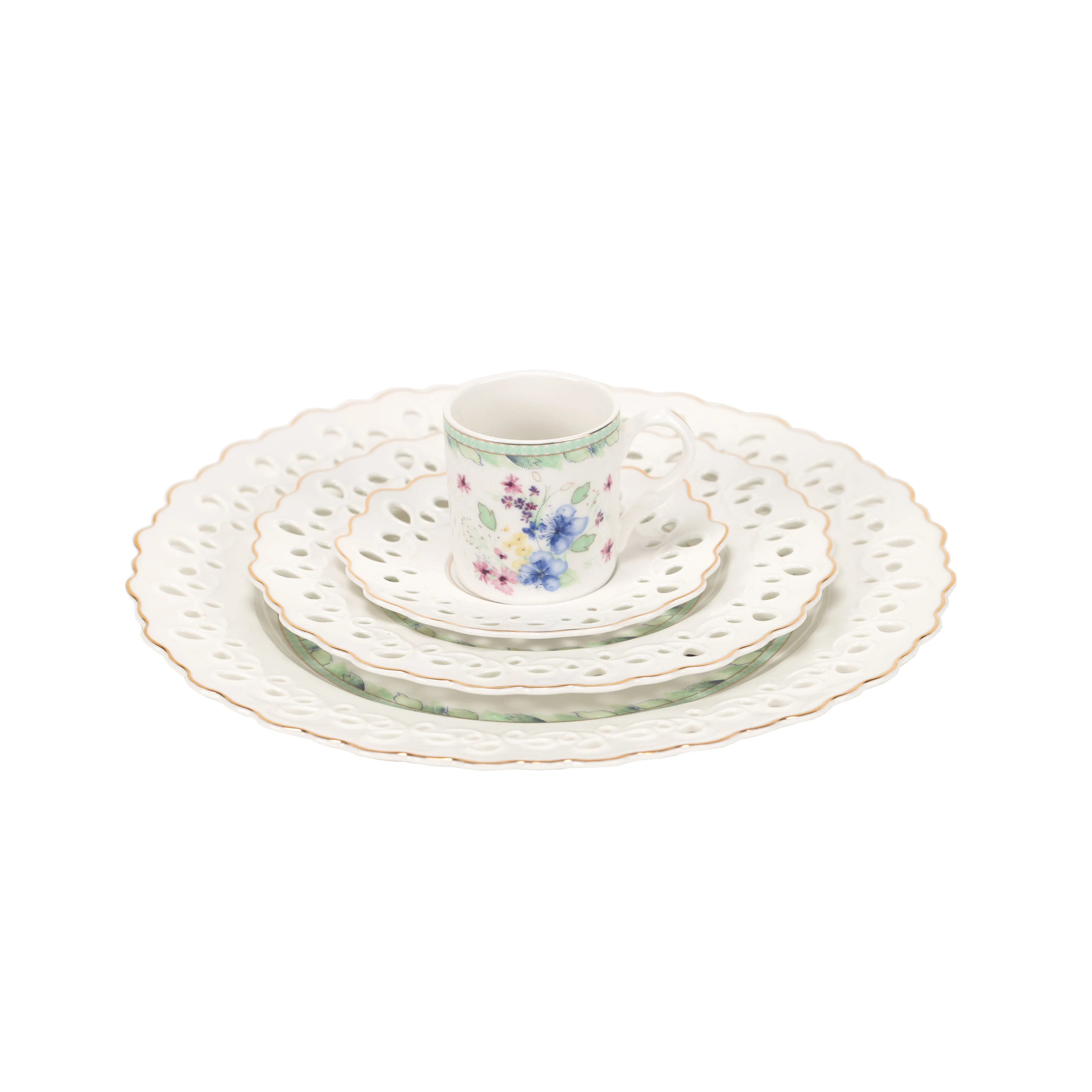 Juego de platos de cerámica personalizados, conjunto de vajilla de porcelana China, tazón de diseño hueco tallado