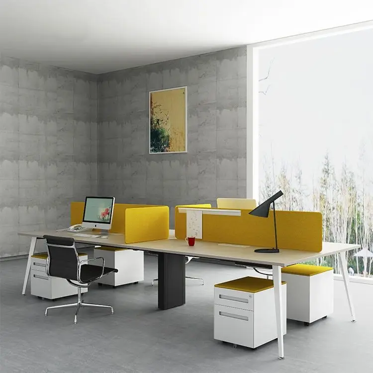 Mesa DE TRABAJO modular abierta moderna para 4 personas, escritorio de oficina, diseño de muebles, mesa de trabajo con pata de metal para espacio de oficina