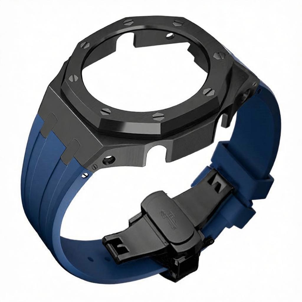 boîtier noir bracelet en silicone bleu