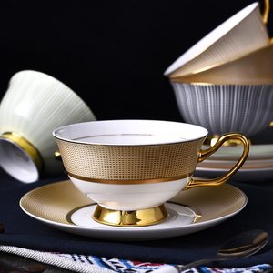 细骨瓷金线咖啡茶具，欧洲镀金陶瓷茶杯茶托套装瓷器 - Product Image 1