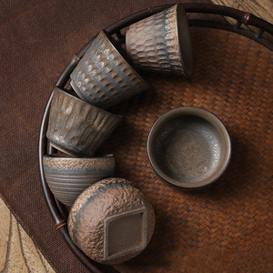 Japanese Coarse Pottery Tea <strong>Cup</strong> Retro Ceramic Kung Fu Set with Gilt Rust Glaze for Wine &amp; Drink Home Use - Product Image 1
