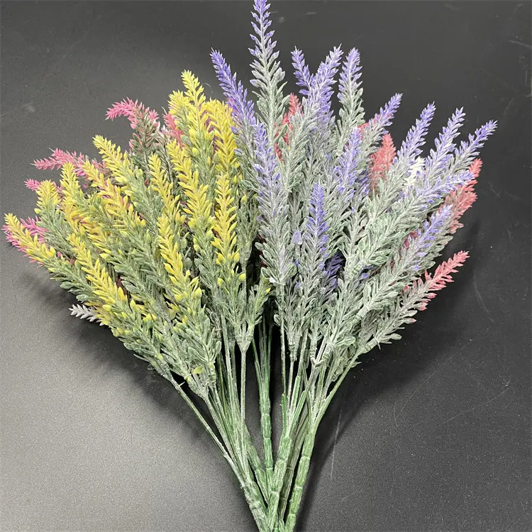 QSLH-V237 artificielle 5 branches fleurs de lavande fleurs de lavande en plastique décoration artificielle