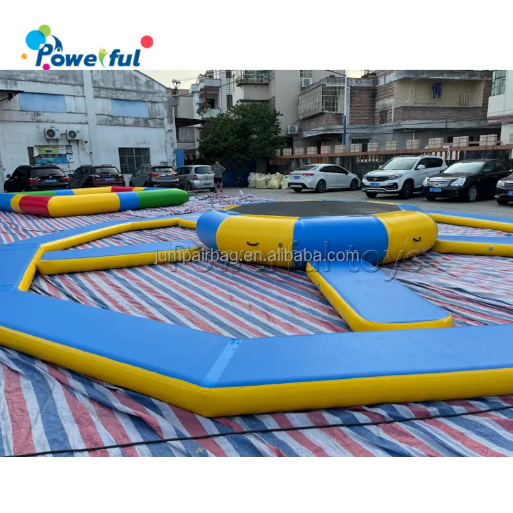 32' inflatable floating water trampoline spin wheel with bongo for water park