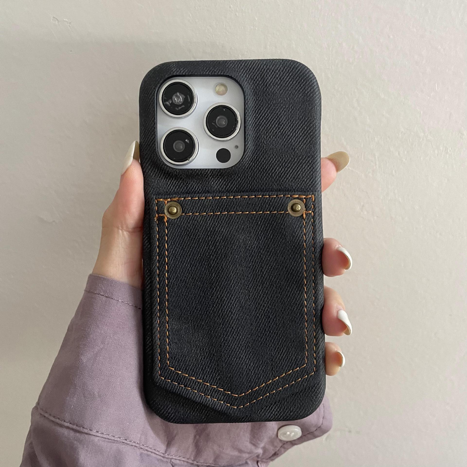 Denim card holder-black