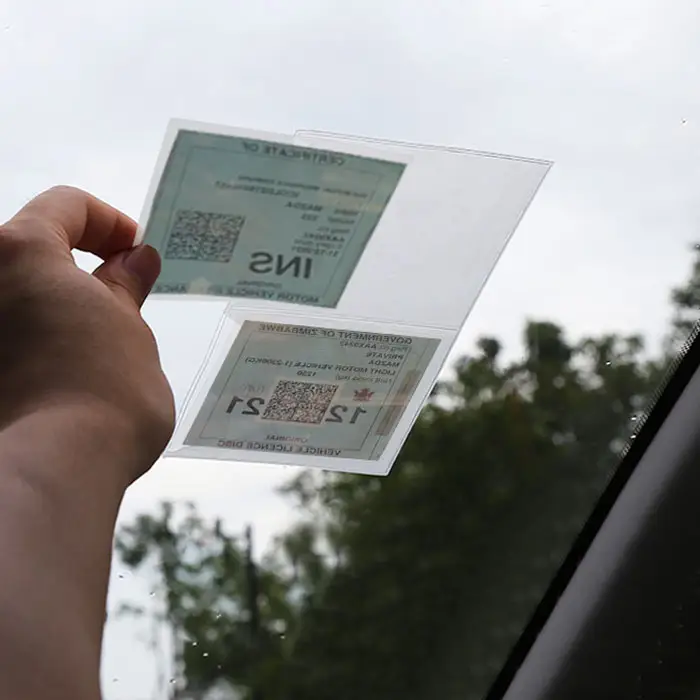 Bolsa de PVC para billetes de coche, porta tickets de estacionamiento para coche, seguro autoadhesivo, porta discos de impuestos para coche en blanco, licencia de disco transparente