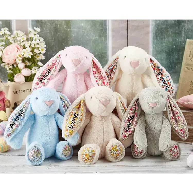 2024 personalizado esponjoso conejo de Pascua monograma flores conejito juguetes de peluche orejas largas conejito relleno Animal bebé juguetes para regalos