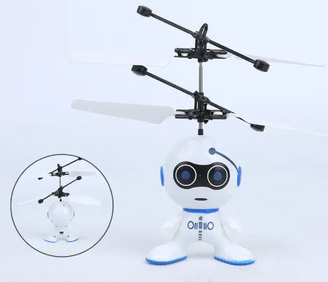 Robot Pria Ruang Terbang dengan Lampu, Mainan Remote Control Helikopter Induksi Infra Merah Pengisian Daya USB