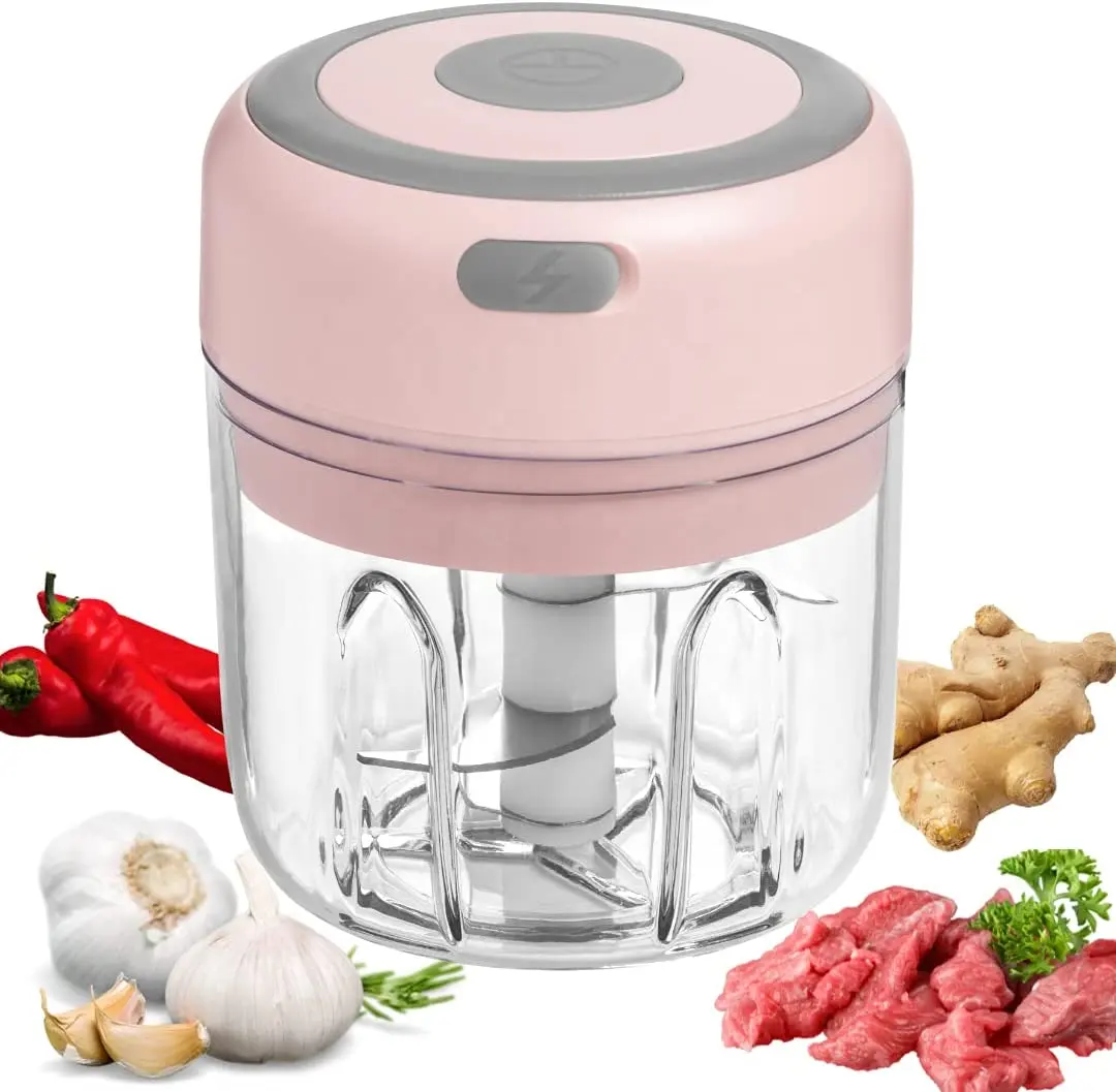 250ML Rechargeable Portable et Sans Fil Mini Robot Culinaire Hachoir à Ail Électrique avec Lame en Acier Inoxydable