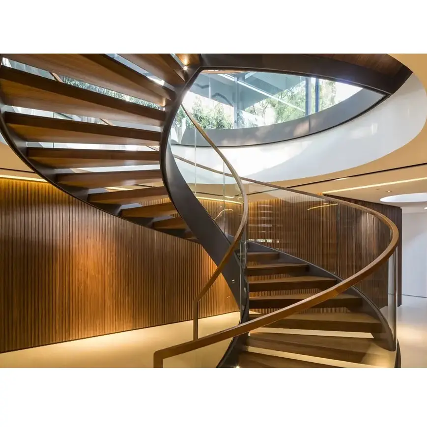CBMmart scale a chiocciola in legno d'acciaio diritte di nuovo Design scala curva a doppia traversa residenziale interna