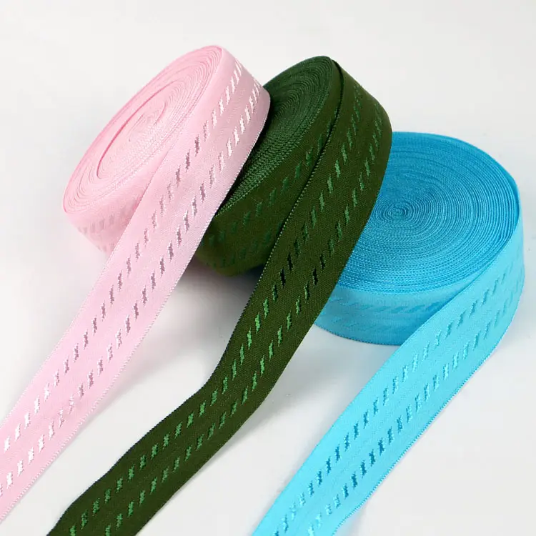 Nylon garment underwear fold over elastic webbing band shiny jacquard bias binding tape for clothes sewing
