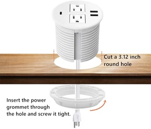 All in <strong>One</strong> 80MM US Power Round Desk Table Socket with <strong>2</strong> USBA+<strong>USB</strong>-C /Desktop Power Grommet Desk Recessed Power Charging Socket - Product Image 3