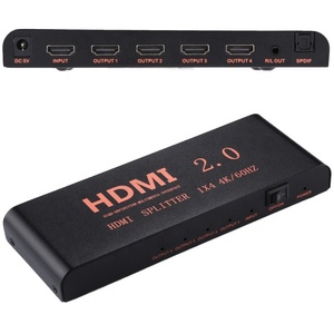 Audio Video Equipments Custom Logo <strong>4</strong> Port <strong>HDMI</strong> Splitter <strong>1</strong> in <strong>4</strong> Out 4K 60Hz <strong>HDMI</strong> Splitter 4k for Computer Multimedia