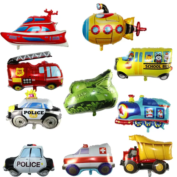 Globos para fiesta balão de alumínio infantil, balão de alumínio para veículo, escola, ônibus, polícia, carro, engenharia, caminhão