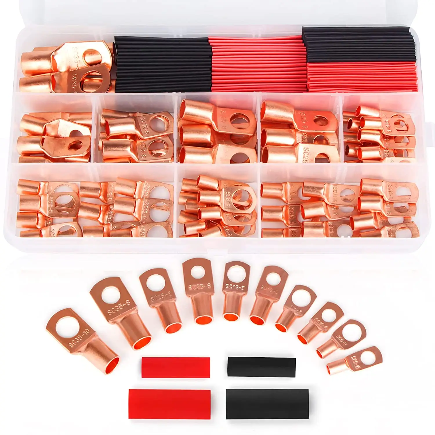 Wire Lugs Gauge 8 Awg Inch Stud Ring Terminals Heavy Duty Copper Crimp Lugs Welding Cable Bare Copper Eyelet Lug