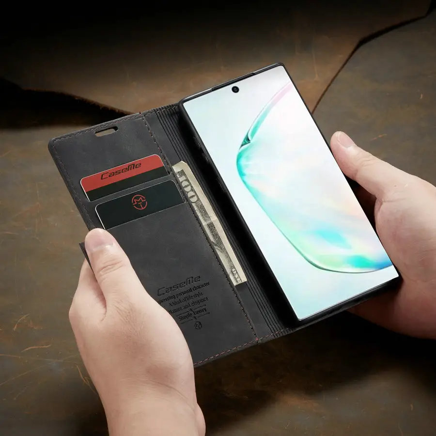 CaseMe Bao Da PU Đựng Sách Cổ Điển Cho Samsung Note 10 Bao Da Thiết Kế Đứng Gập Điện Thoại Cho Samsung Galaxy Note 10 Bao Da