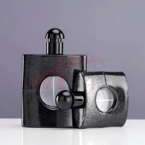 30ml 50ml 80mlブラックグリッターデザイン正方形スプレーガラス香水瓶円形観察窓付き - Product Image 2