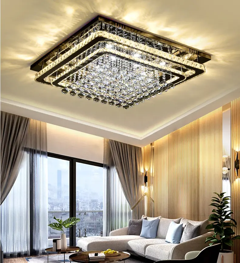 Villa Room Lights plafoniera a LED quadrata lampadario a soffitto in cristallo per la casa