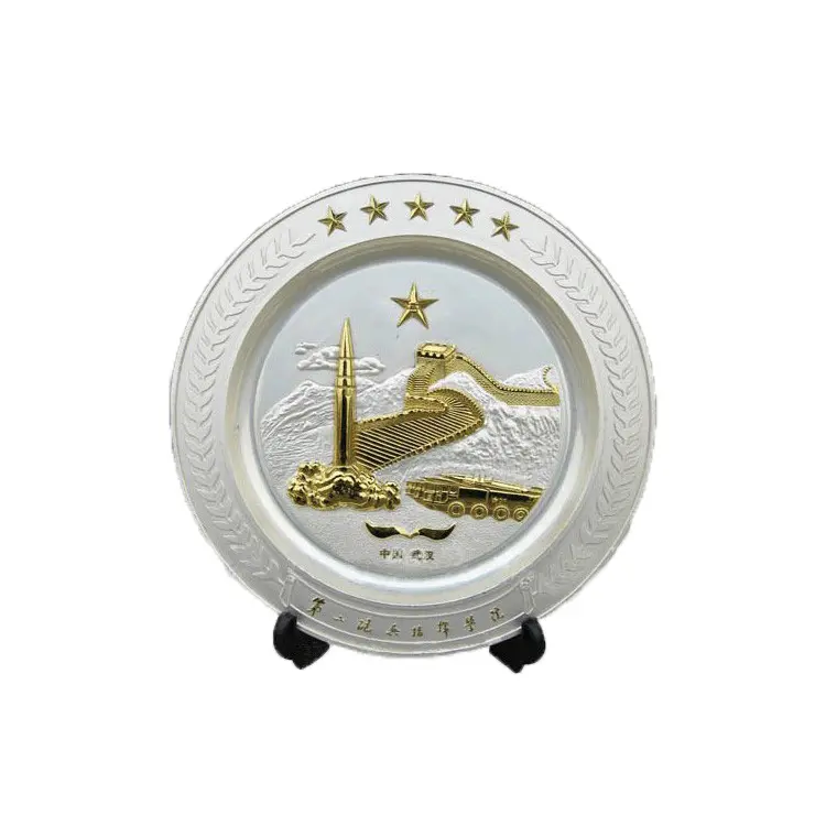 Personalized custom gold silver two-tone die casting metal tourist city license award souvenir plate with wooden trophy box
