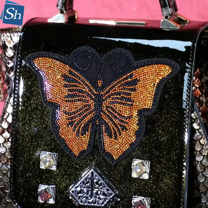 Sparkle Bling Butterfly Hotfix Rhinestone Transfer Custom Rhinestone Iron on Motif Designs For Bag
