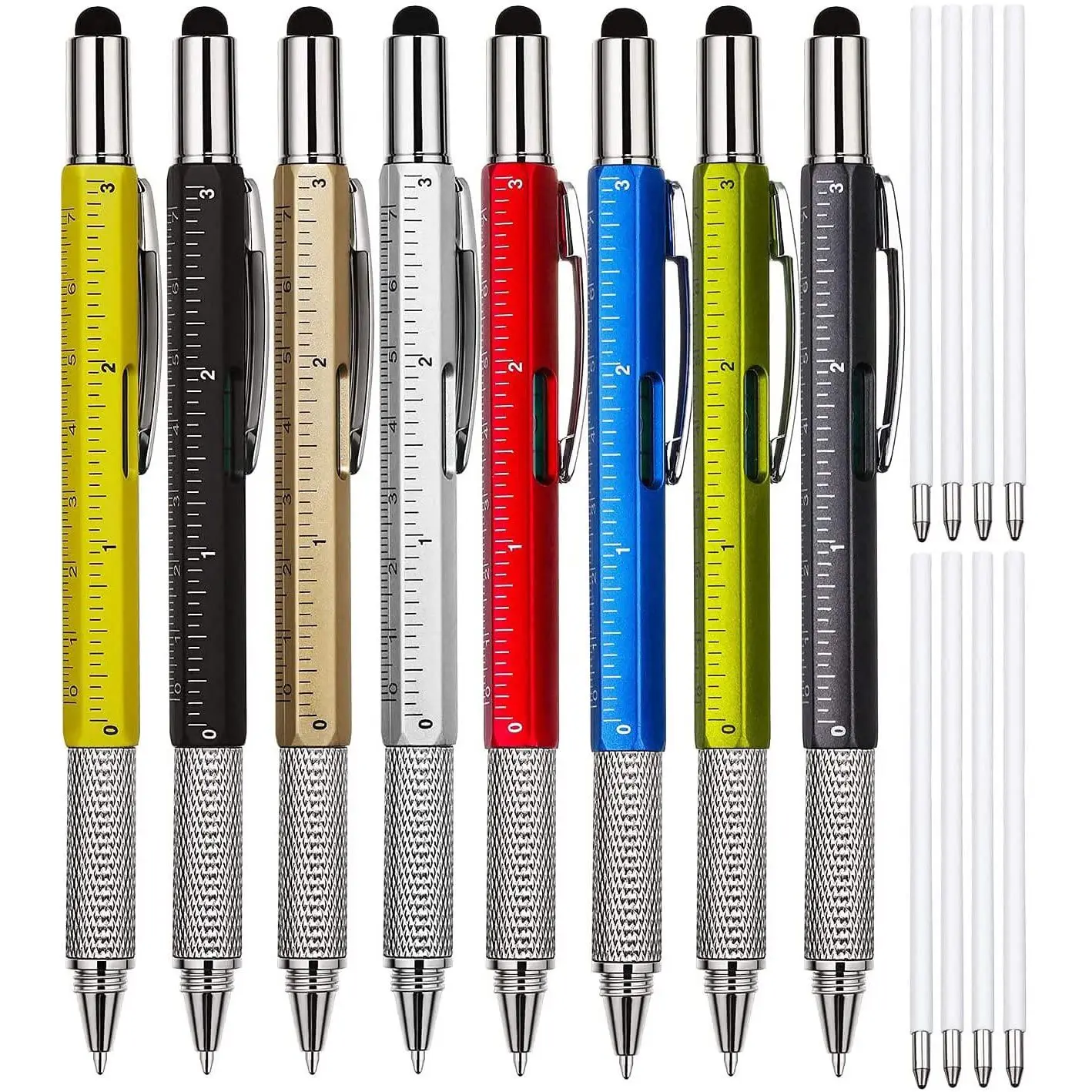 2022 multifunction 6 in 1 tool pen with ruler level Two-Head Screwdriver stylus ball pen