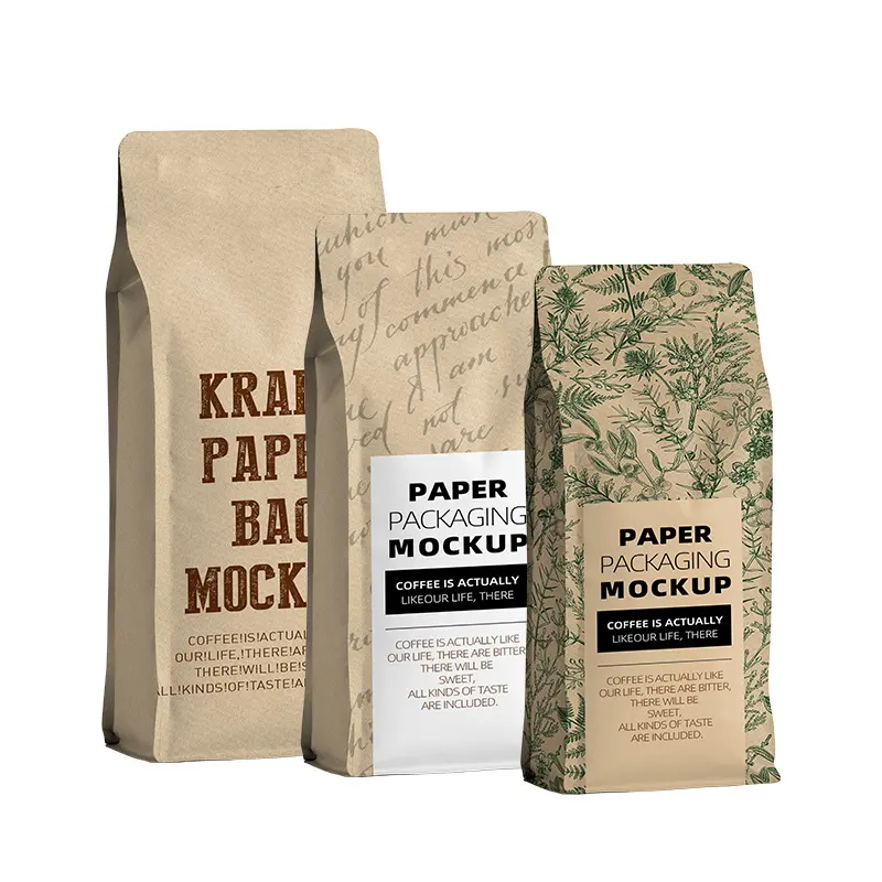 Custom Bags Vacuum Compression Storage Vacuum Seal Waterproof Carry 250g 500g Kraft Paper Eight Side Seal Coffee Beans Pouch