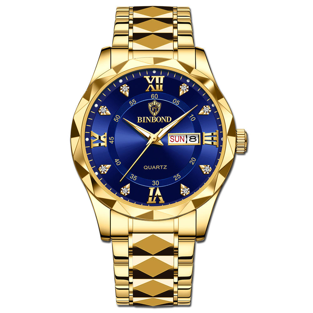 6 blue dial gold steel strap - for men