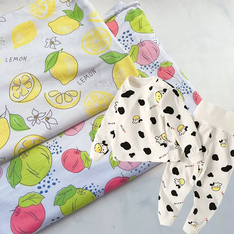 Conjunto de ropa interior elástica con estampado digital de frutas de punto para bebés y niños