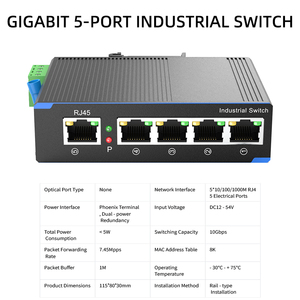 Gigabit 5-Port Industrial Switch Blitzschutz Nicht verwalteter 1000m optischer Switch mit RJ45-Konsolenanschluss VLAN-Funktion - Product Image 2