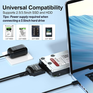 跨境SATA到USB 3.0适配器，带12V2A电源5g速度传输硬盘驱动器电缆，用于2.5 3.5英寸HDD SSD - Product Image 6