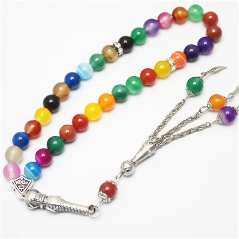 Muslim Colorful Agate Rosary Bracelet 33 Beads Tiesbiha Tassel Rosary Wholesale